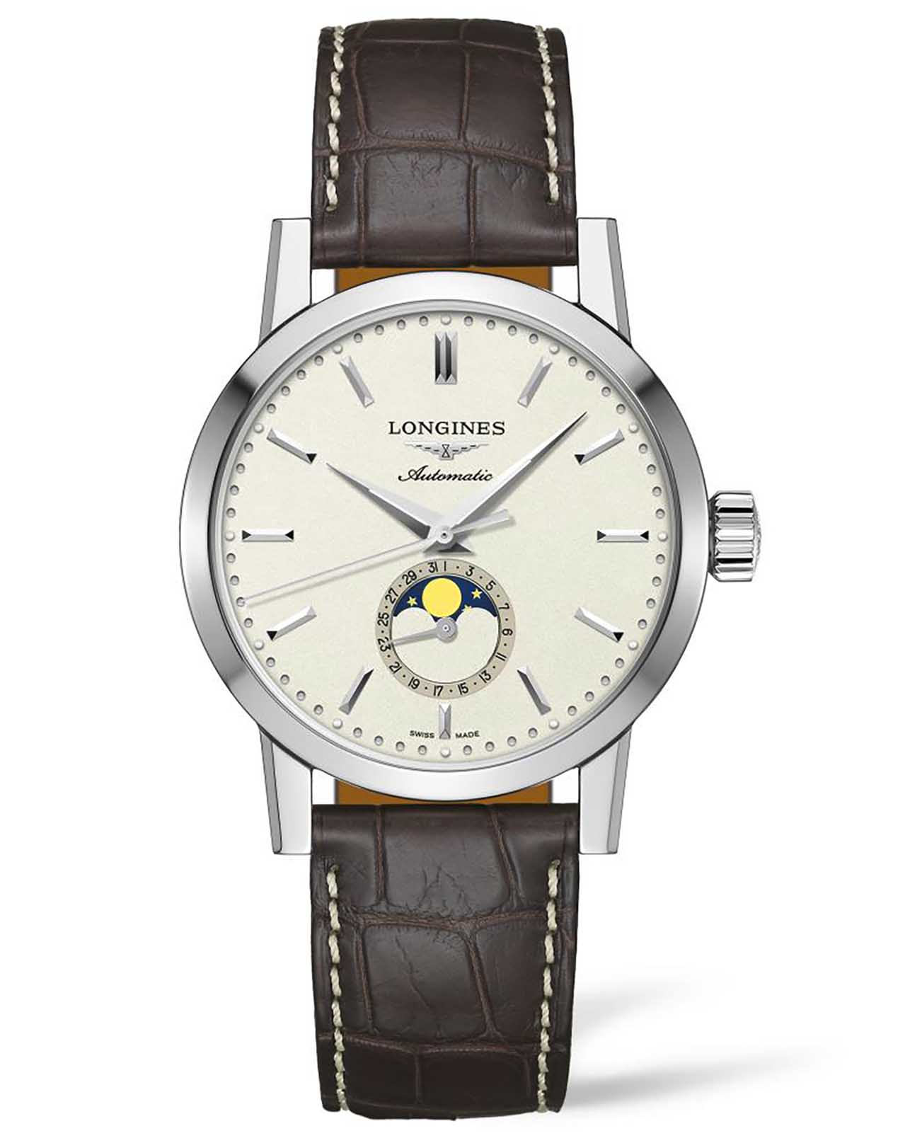 Longines Longines 1832 L4.826.4.92.2  L48264922 механические мужские часы белый циферблат, браслет кожаный — вид спереди